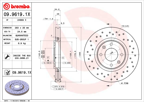 BREMBO Első féktárcsa 09.9619.1X_BREMBO