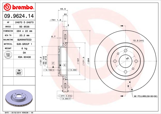 BREMBO Első féktárcsa 09.9624.14_BREMBO