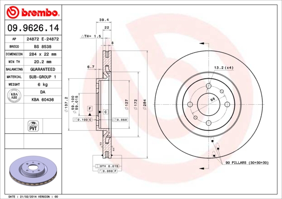 BREMBO Első féktárcsa 09.9626.14_BREMBO