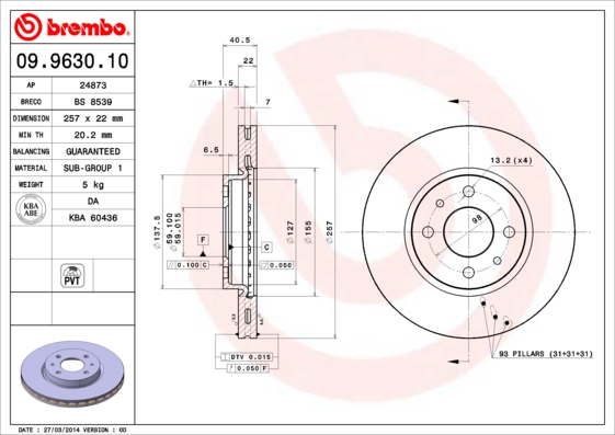 BREMBO Első féktárcsa 09.9630.10_BREMBO