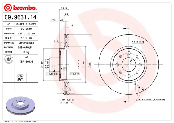 BREMBO Első féktárcsa 09.9631.14_BREMBO