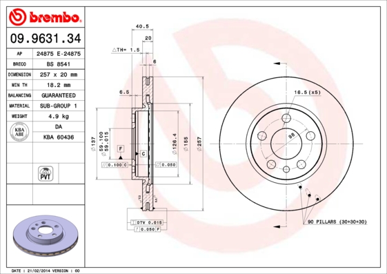 BREMBO Első féktárcsa 09.9631.34_BREMBO