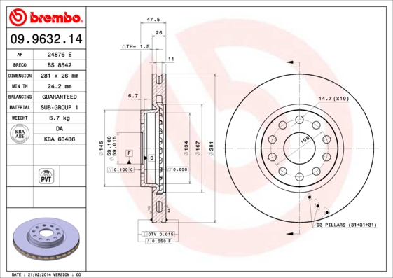 BREMBO Első féktárcsa 09.9632.14_BREMBO