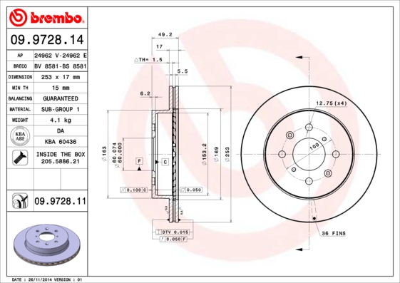 BREMBO Első féktárcsa 09.9728.14_BREMBO