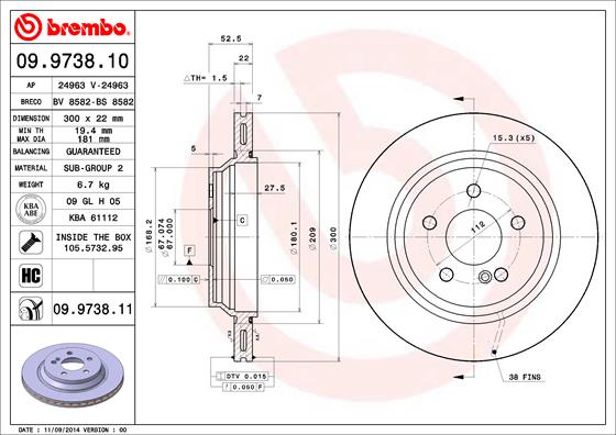 BREMBO Hátsó féktárcsa 09.9738.11_BREMBO