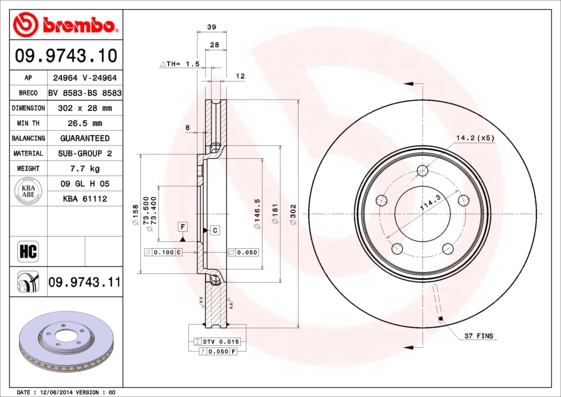 BREMBO Első féktárcsa 09.9743.10_BREMBO