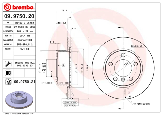 BREMBO Első féktárcsa 09.9750.21_BREMBO