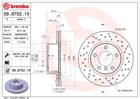 BREMBO Első féktárcsa 09.9752.1X_BREMBO