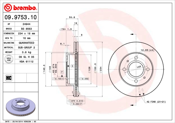 BREMBO Első féktárcsa 09.9753.10_BREMBO