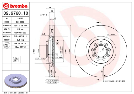 BREMBO Első féktárcsa 09.9760.10_BREMBO