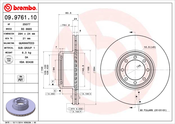 BREMBO Hátsó féktárcsa 09.9761.10_BREMBO