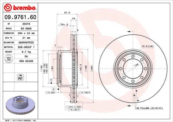 BREMBO Hátsó féktárcsa 09.9761.60_BREMBO