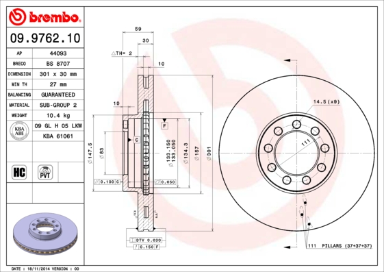 BREMBO Első féktárcsa 09.9762.10_BREMBO