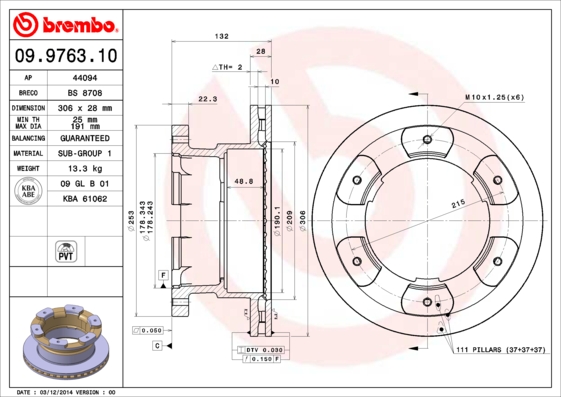 BREMBO Hátsó féktárcsa 09.9763.10_BREMBO