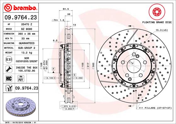 BREMBO Első féktárcsa 09.9764.23_BREMBO