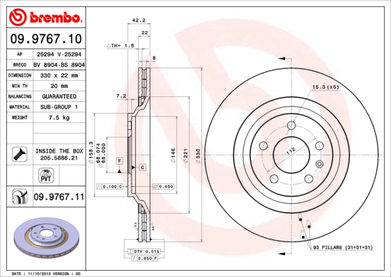 BREMBO Hátsó féktárcsa 09.9767.11_BREMBO