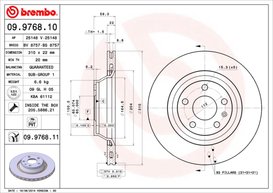 BREMBO Hátsó féktárcsa 09.9768.11_BREMBO