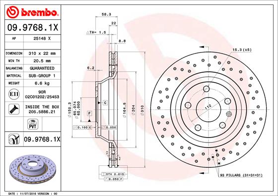 BREMBO Hátsó féktárcsa 09.9768.1X_BREMBO