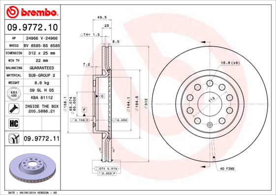 BREMBO Első féktárcsa 09.9772.11_BREMBO