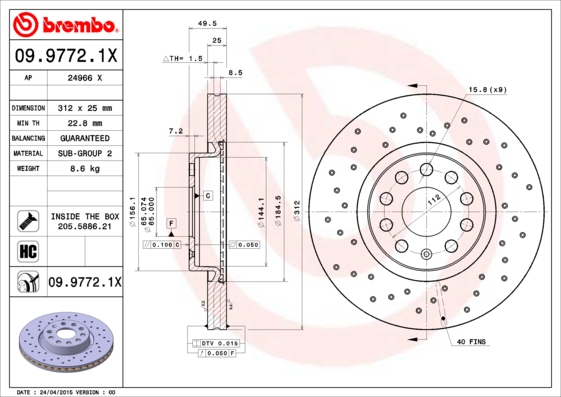 BREMBO Első féktárcsa 09.9772.1X_BREMBO