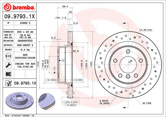 BREMBO Hátsó féktárcsa 09.9793.1X_BREMBO