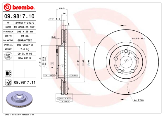 BREMBO Első féktárcsa 09.9817.11_BREMBO