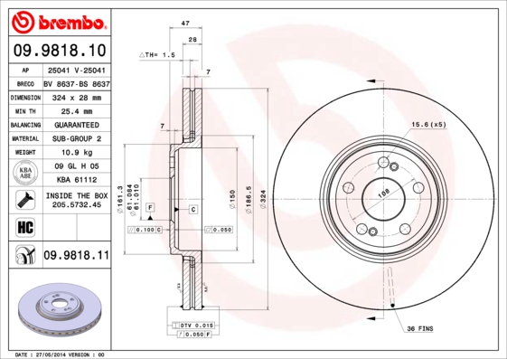 BREMBO Első féktárcsa 09.9818.11_BREMBO