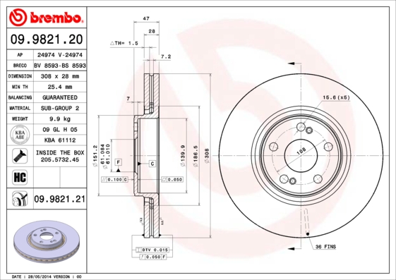 BREMBO Első féktárcsa 09.9821.20_BREMBO