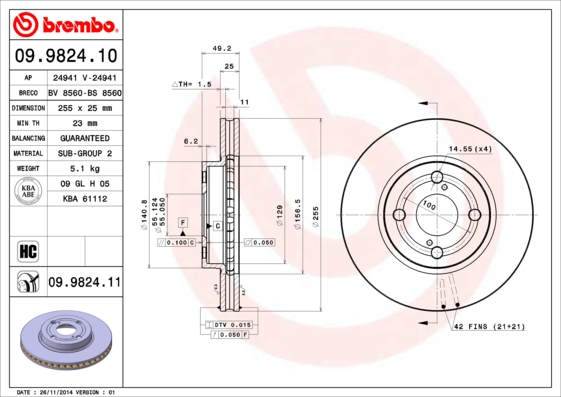 BREMBO Első féktárcsa 09.9824.10_BREMBO