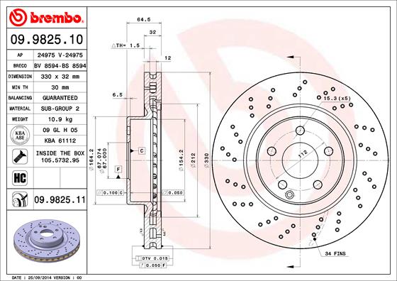 BREMBO Első féktárcsa 09.9825.11_BREMBO