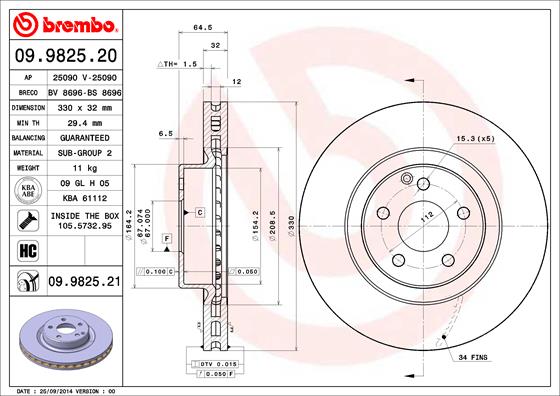 BREMBO Első féktárcsa 09.9825.21_BREMBO