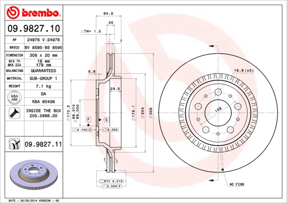 BREMBO Hátsó féktárcsa 09.9827.11_BREMBO