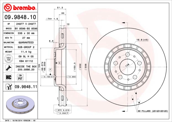 BREMBO Első féktárcsa 09.9848.11_BREMBO