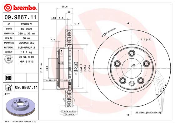 BREMBO Első féktárcsa 09.9867.11_BREMBO