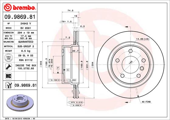 BREMBO Hátsó féktárcsa 09.9869.81_BREMBO