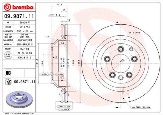 BREMBO Hátsó féktárcsa 09.9871.11_BREMBO