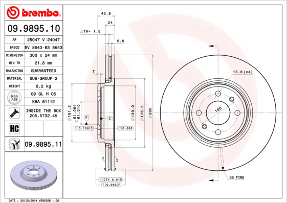 BREMBO Első féktárcsa 09.9895.10_BREMBO