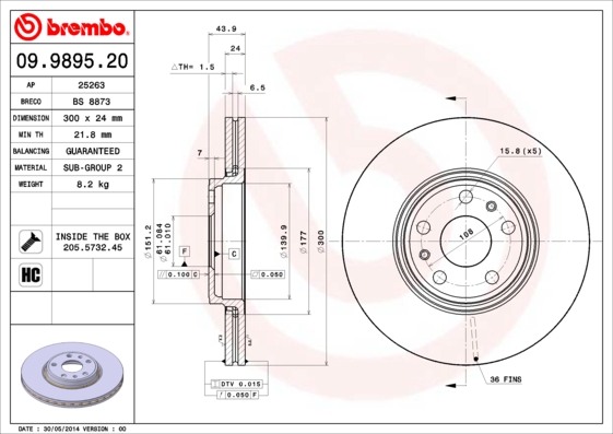 BREMBO Első féktárcsa 09.9895.20_BREMBO