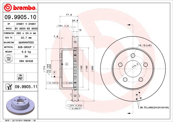 BREMBO Első féktárcsa 09.9905.11_BREMBO