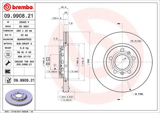 BREMBO Hátsó féktárcsa 09.9908.21_BREMBO