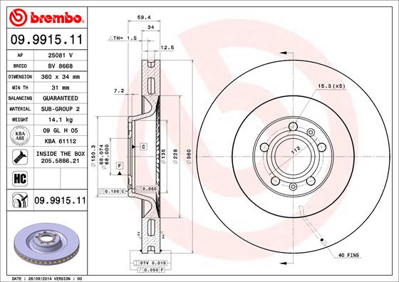 BREMBO Első féktárcsa 09.9915.11_BREMBO