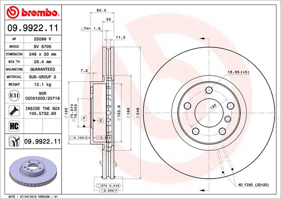 BREMBO Első féktárcsa 09.9922.11_BREMBO