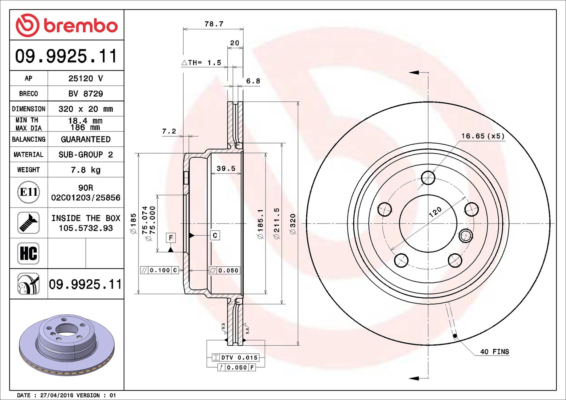 BREMBO Hátsó féktárcsa 09.9925.11_BREMBO