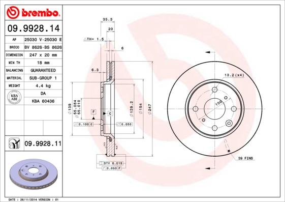 BREMBO Első féktárcsa 09.9928.11_BREMBO