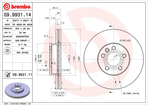 BREMBO Első féktárcsa 09.9931.14_BREMBO