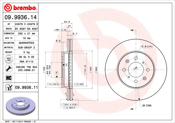 BREMBO Első féktárcsa 09.9936.11_BREMBO