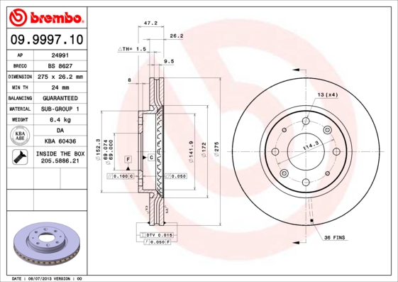 BREMBO Első féktárcsa 09.9997.10_BREMBO