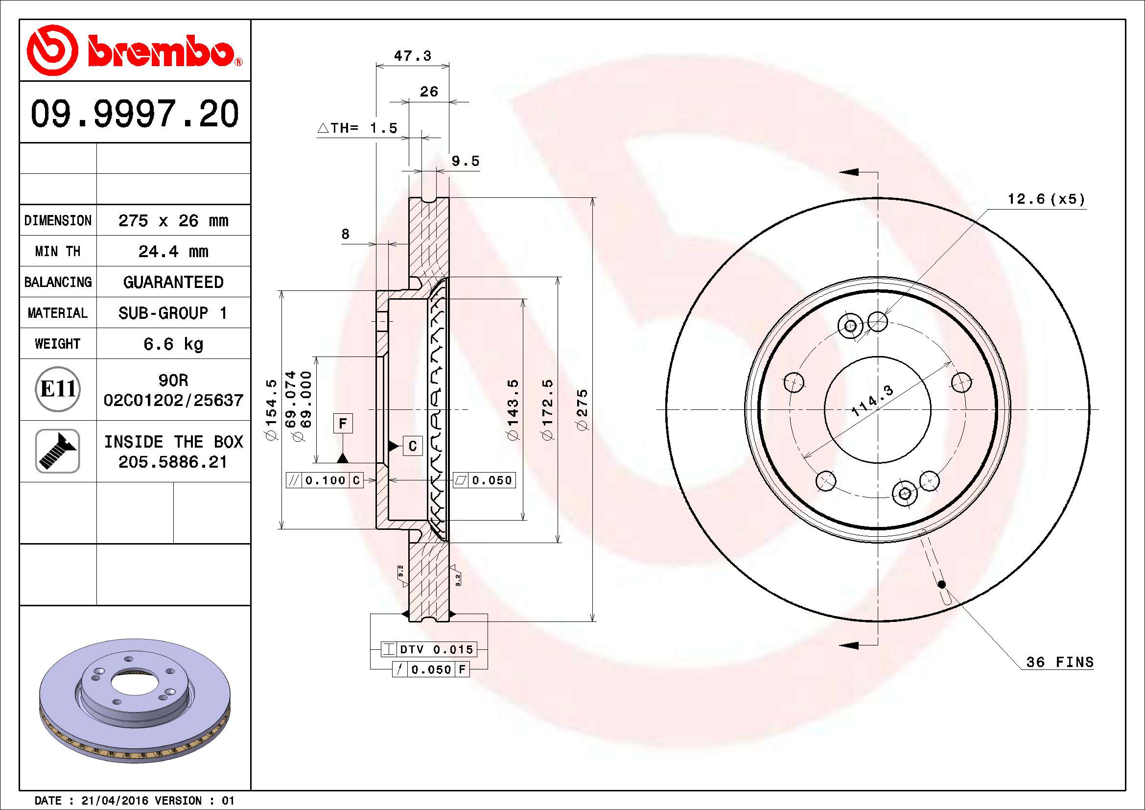 BREMBO Féktárcsa, mind 09.9997.20_BREMBO