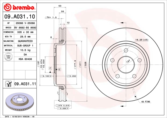 BREMBO Első féktárcsa 09.A031.11_BREMBO