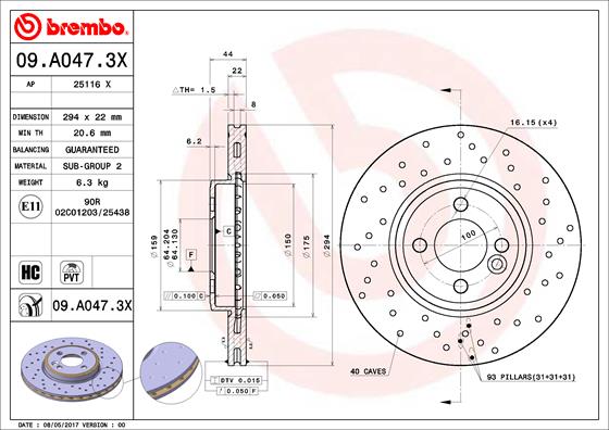 BREMBO Féktárcsa, mind 09.A047.3X_BREMBO